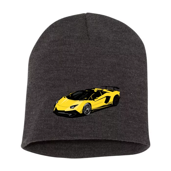 Yellow Racing Sports Car Short Acrylic Beanie