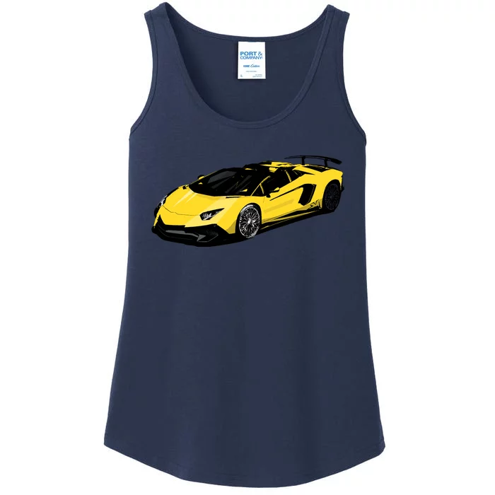 Yellow Racing Sports Car Ladies Essential Tank