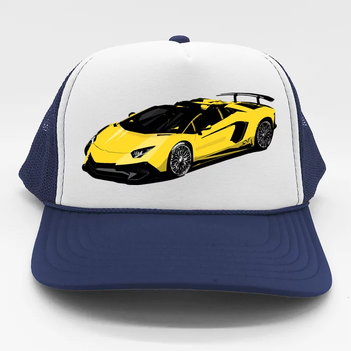 Yellow Racing Sports Car Trucker Hat