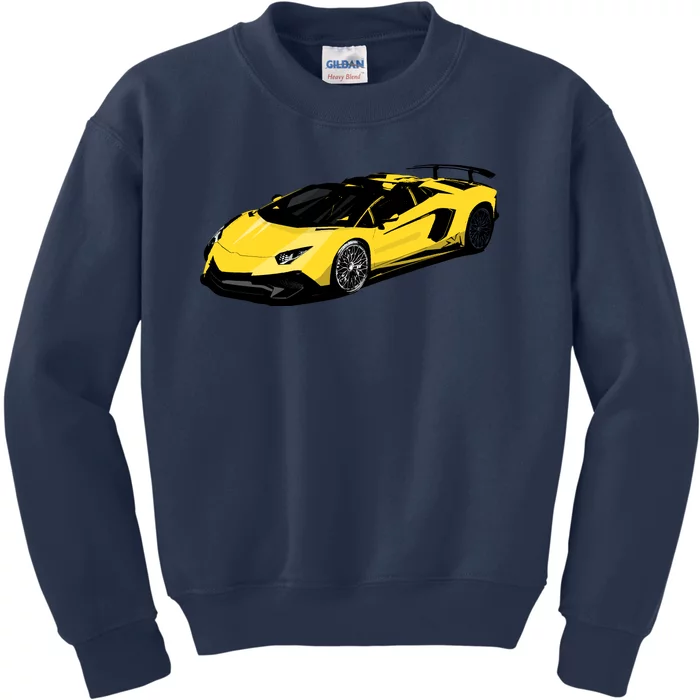 Yellow Racing Sports Car Kids Sweatshirt