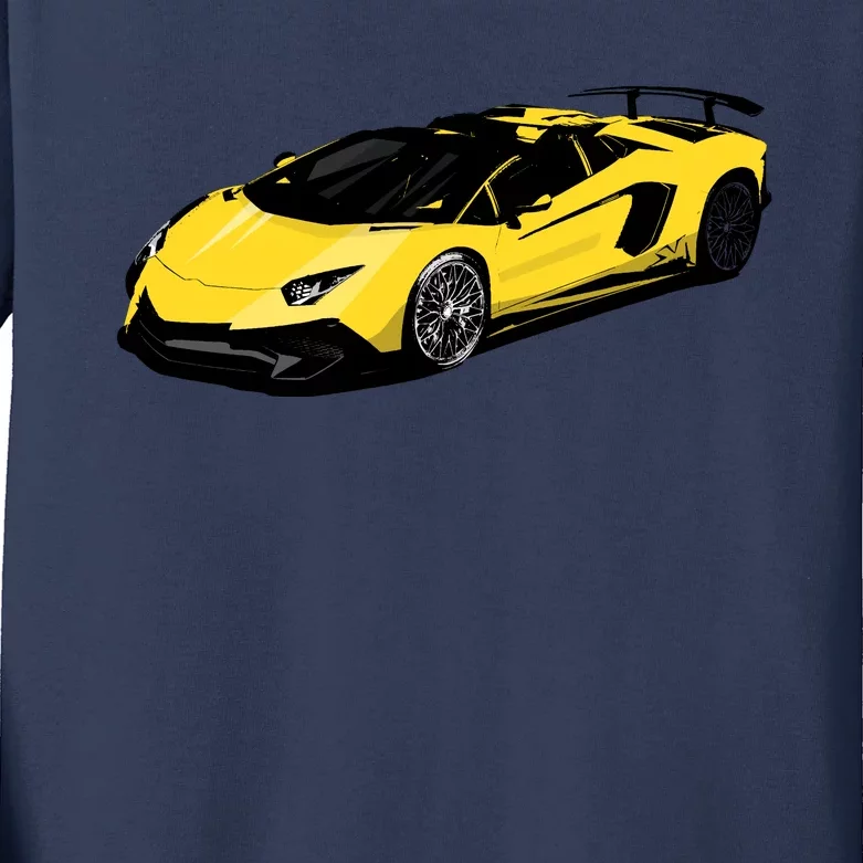 Yellow Racing Sports Car Kids Long Sleeve Shirt