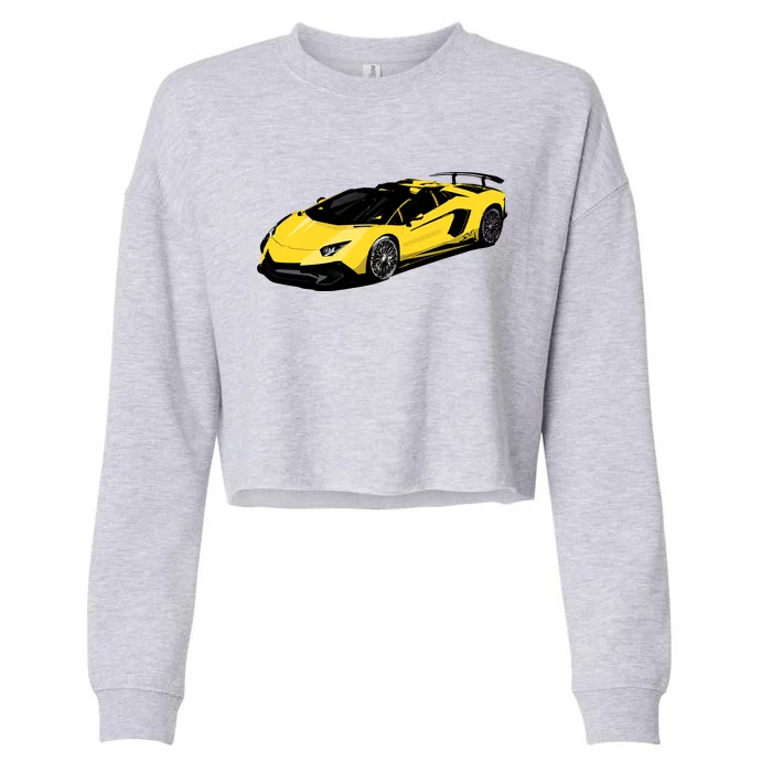 Yellow Racing Sports Car Cropped Pullover Crew