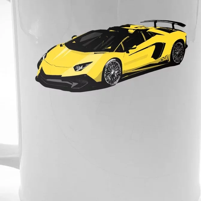 Yellow Racing Sports Car Front & Back Beer Stein