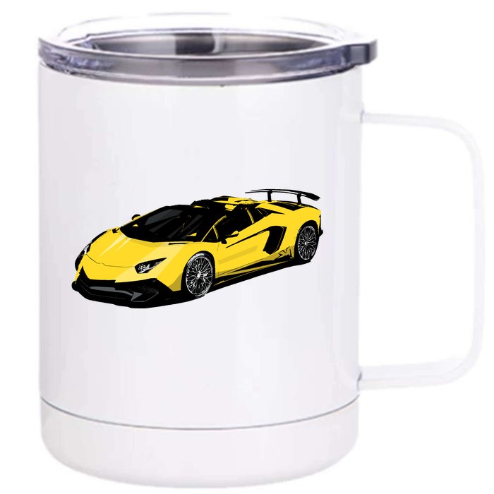 Yellow Racing Sports Car Front & Back 12oz Stainless Steel Tumbler Cup