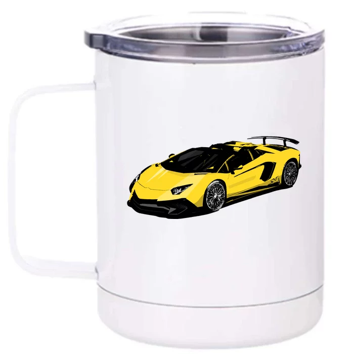 Yellow Racing Sports Car Front & Back 12oz Stainless Steel Tumbler Cup