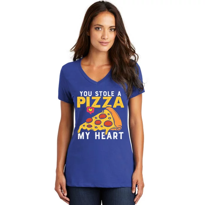 You Stole A Piece Of My Heart Pizza Lovers Funny Couples Gift Women's V-Neck T-Shirt