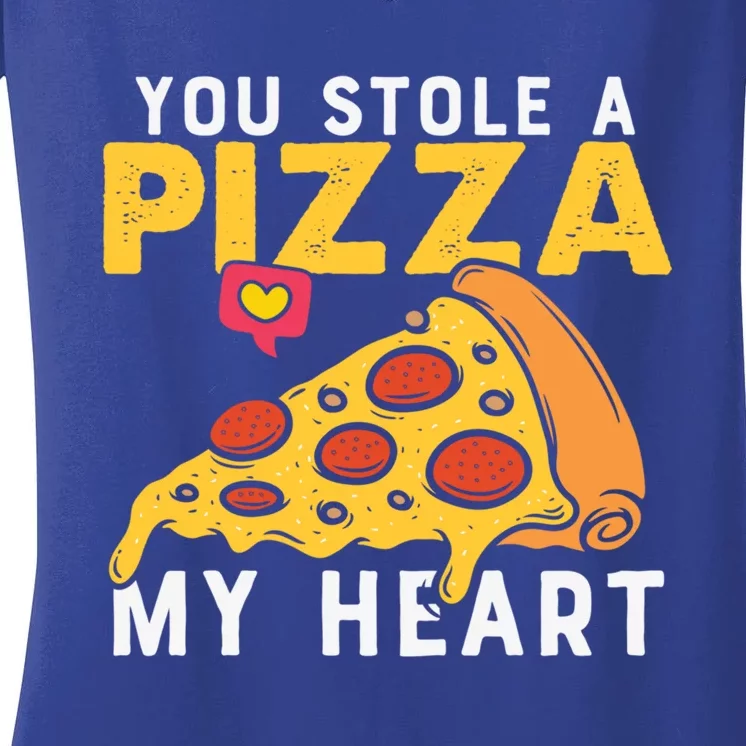 You Stole A Piece Of My Heart Pizza Lovers Funny Couples Gift Women's V-Neck T-Shirt