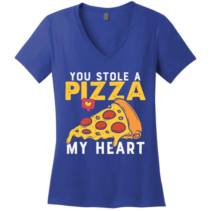 You Stole A Piece Of My Heart Pizza Lovers Funny Couples Gift Women's V-Neck T-Shirt