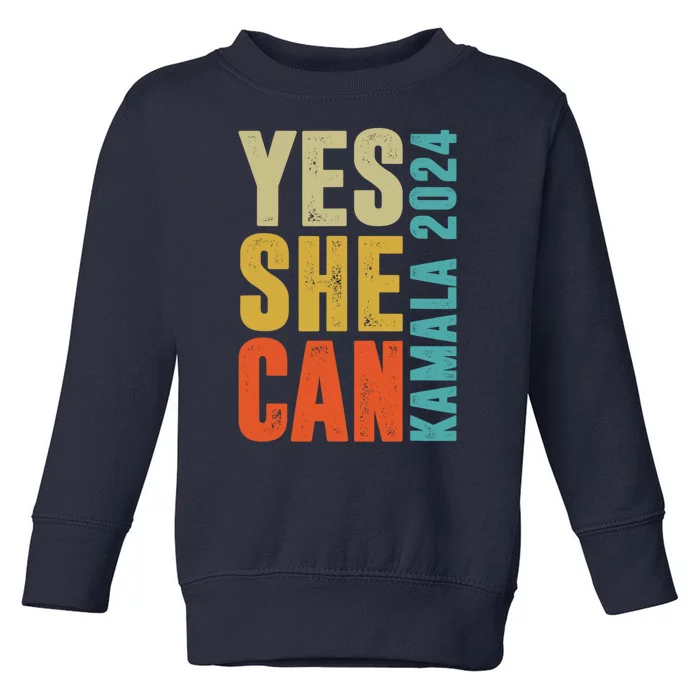 Yes She Can Kamala 2024 Retro Colors Toddler Sweatshirt