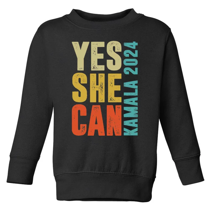 Yes She Can Kamala 2024 Retro Colors Toddler Sweatshirt