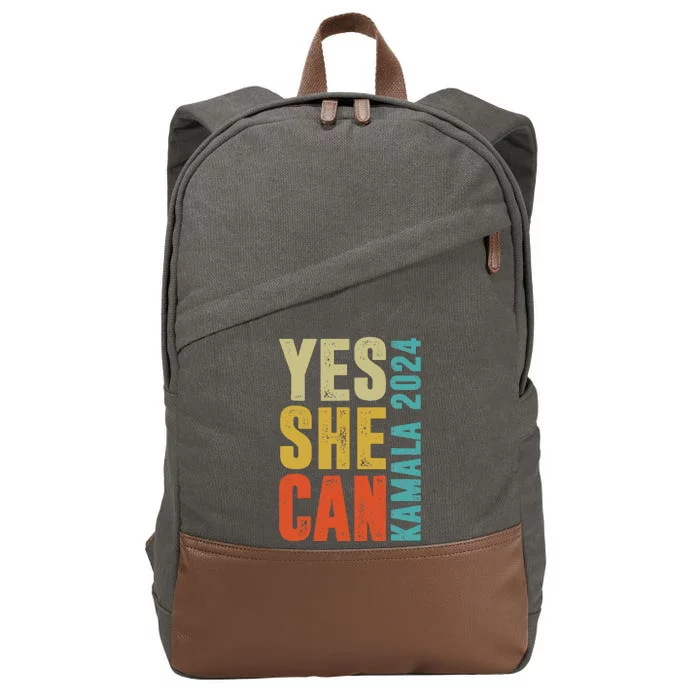 Yes She Can Kamala 2024 Retro Colors Cotton Canvas Backpack