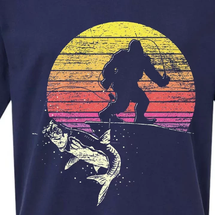 Yeti Sasquatch Cryptid Fishermen Gift Fishing Retro Bigfoot Sueded Cloud Jersey T-Shirt