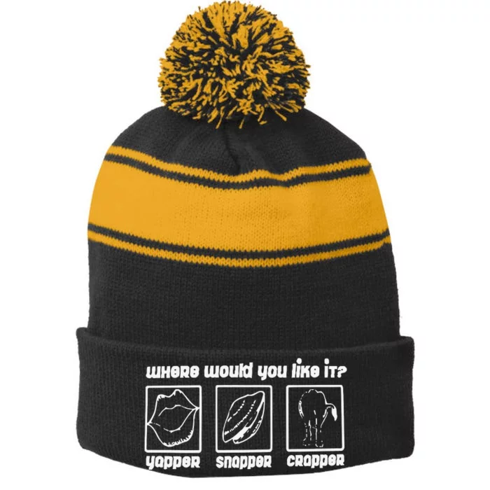 Yapper Snapper Crapper Stripe Pom Pom Beanie