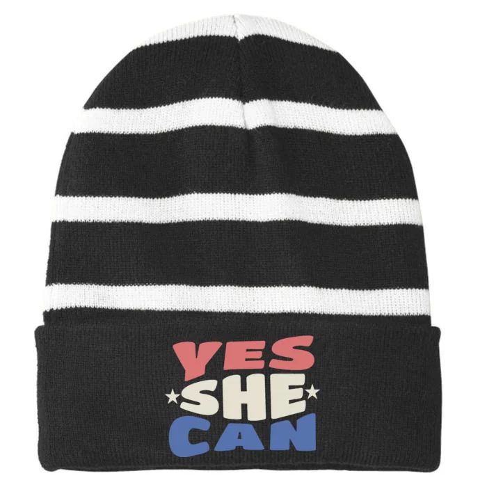 Yes She Can Striped Beanie with Solid Band