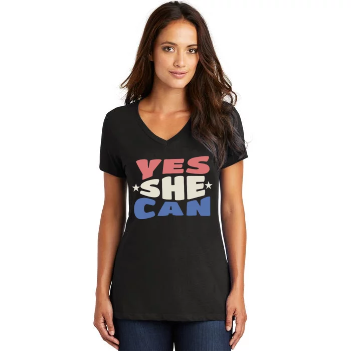 Yes She Can Women's V-Neck T-Shirt