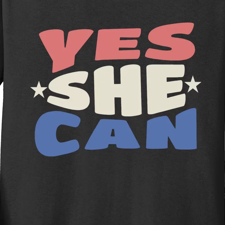 Yes She Can Kids Long Sleeve Shirt