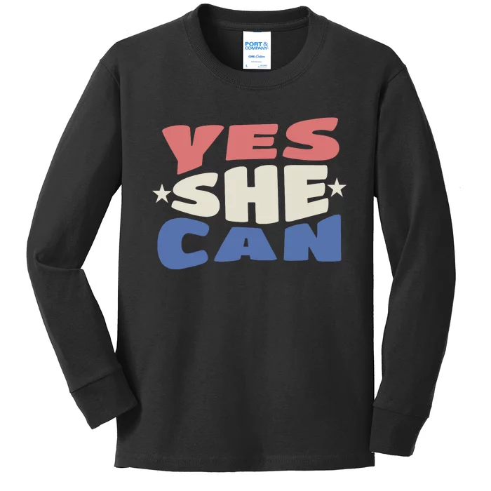 Yes She Can Kids Long Sleeve Shirt