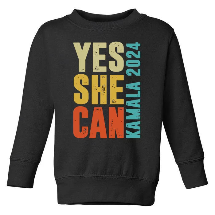 Yes She Can Kamala 2024 Retro Colors Toddler Sweatshirt