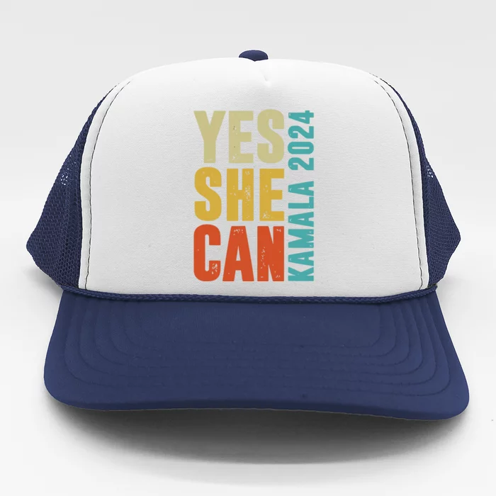 Yes She Can Kamala 2024 Retro Colors Trucker Hat