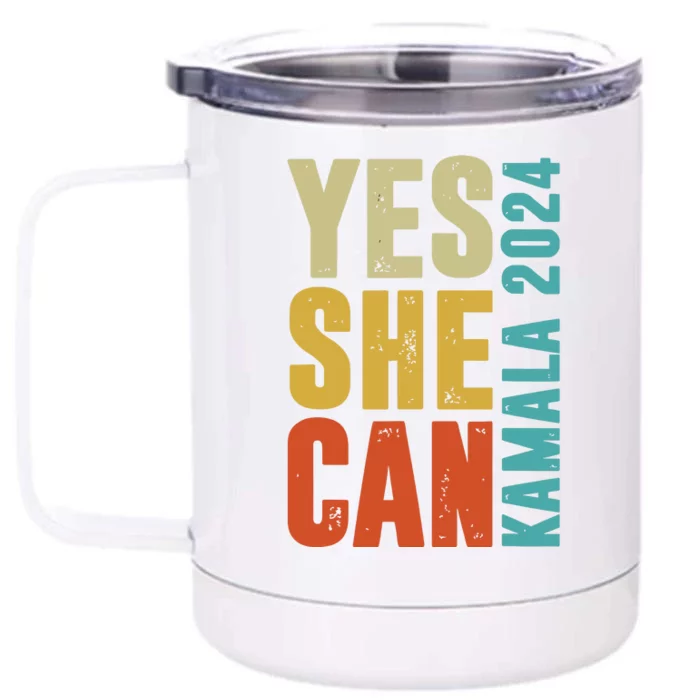 Yes She Can Kamala 2024 Retro Colors Front & Back 12oz Stainless Steel Tumbler Cup