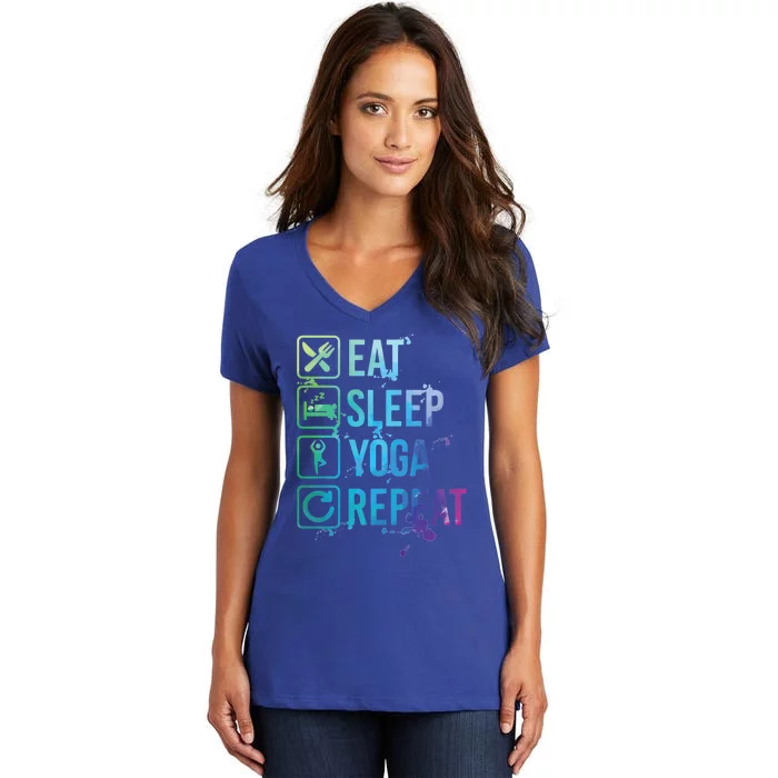 Yoga Stretching Eat Sleep Repeat Gift Women's V-Neck T-Shirt