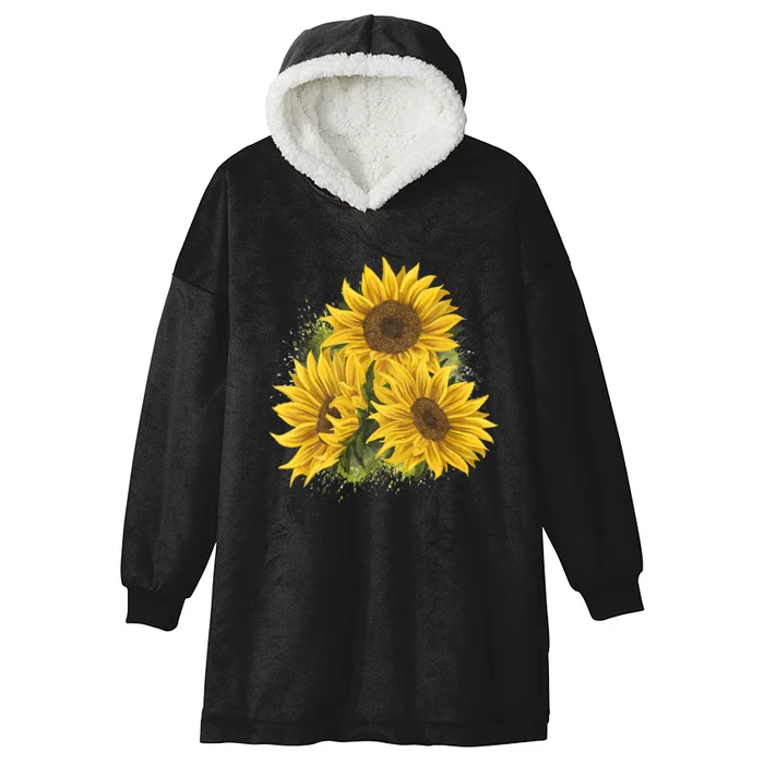 Yellow Sunflower Floral Watercolor Positivity Hooded Wearable Blanket