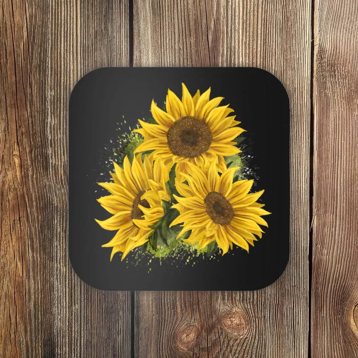 Yellow Sunflower Floral Watercolor Positivity Coaster