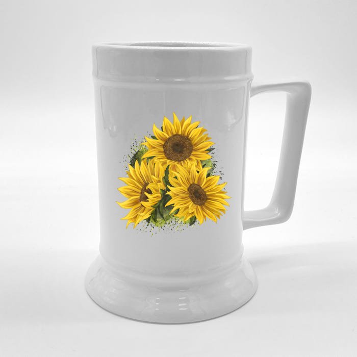 Yellow Sunflower Floral Watercolor Positivity Front & Back Beer Stein