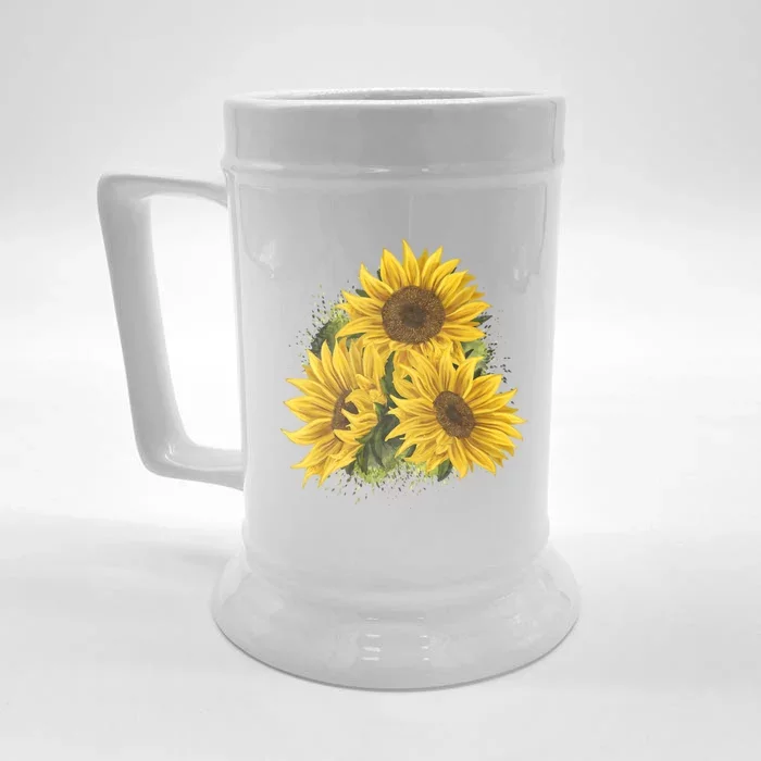 Yellow Sunflower Floral Watercolor Positivity Front & Back Beer Stein