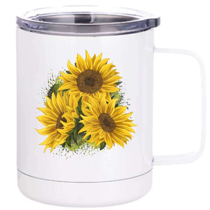 Yellow Sunflower Floral Watercolor Positivity Front & Back 12oz Stainless Steel Tumbler Cup