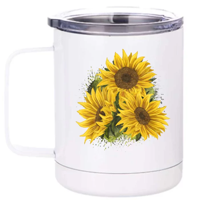 Yellow Sunflower Floral Watercolor Positivity Front & Back 12oz Stainless Steel Tumbler Cup