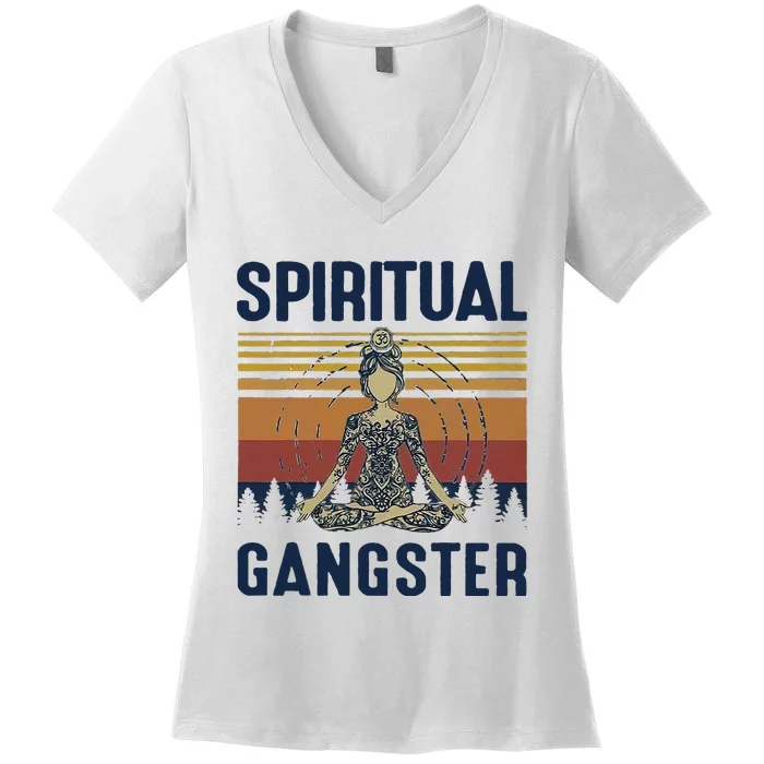 Yoga Spiritual Gangsters Vintage Yoga Lover Women's V-Neck T-Shirt