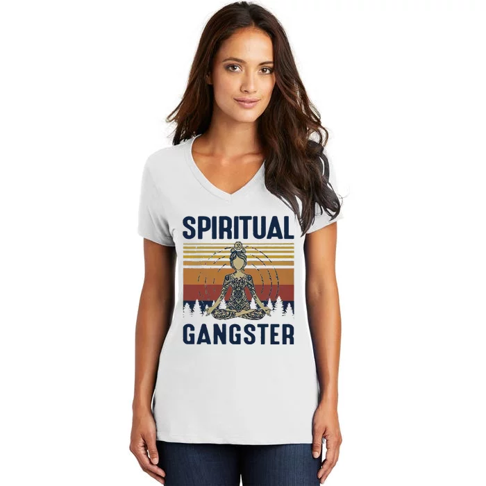 Yoga Spiritual Gangsters Vintage Yoga Lover Women's V-Neck T-Shirt