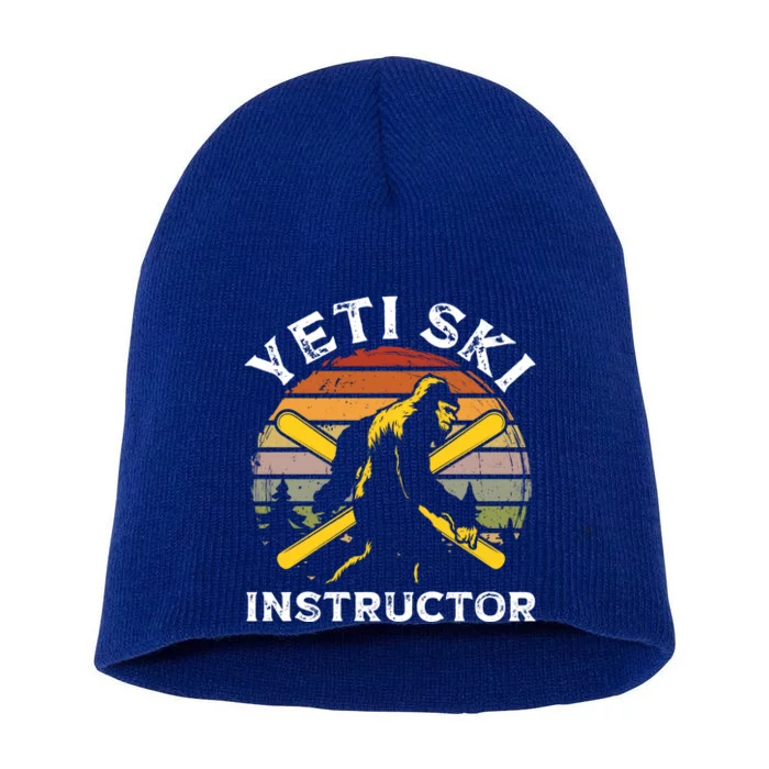 Yeti Ski Instructor Ski Lover Funny Skiing Gift Short Acrylic Beanie