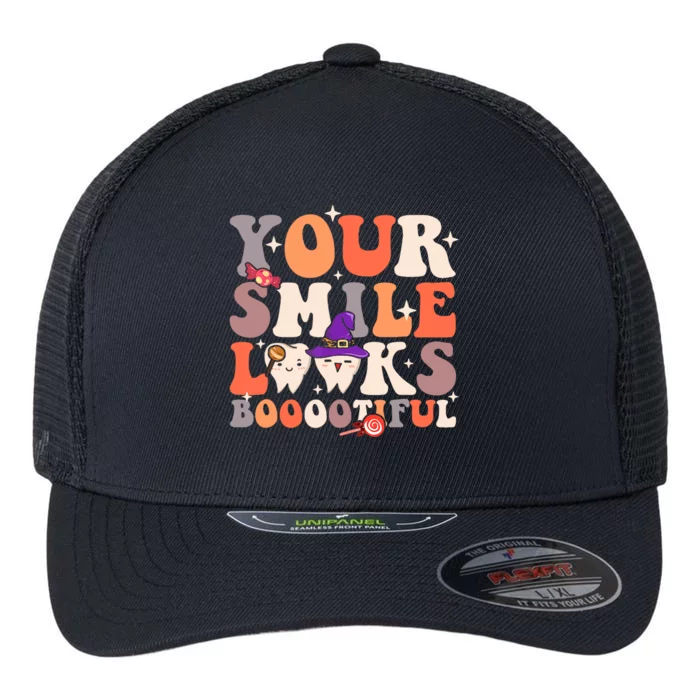 Your Smile Looks Bootiful Dentist Halloween Spooky Groovy Flexfit Unipanel Trucker Cap