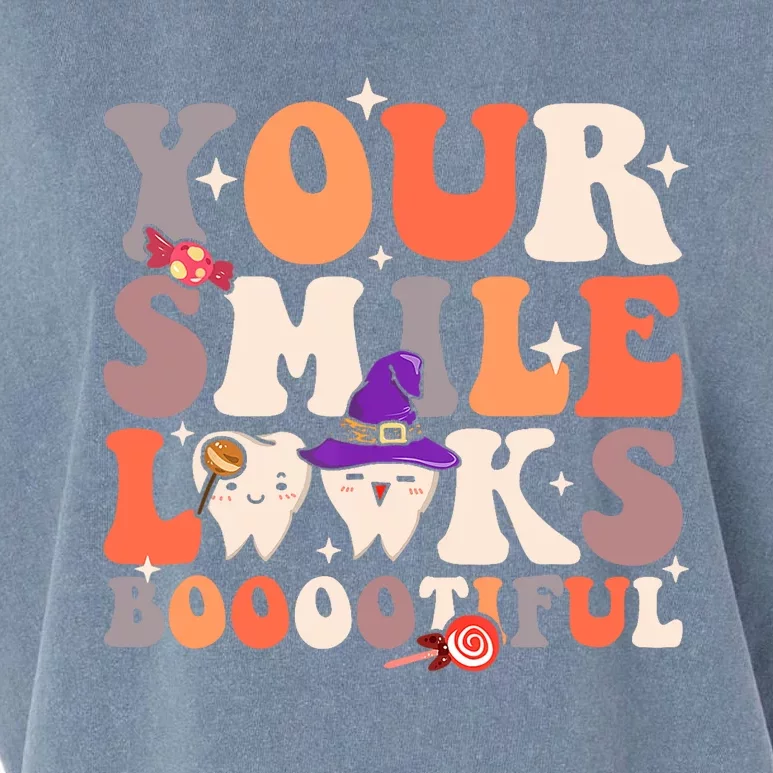 Your Smile Looks Bootiful Dentist Halloween Spooky Groovy Garment-Dyed Women's Muscle Tee