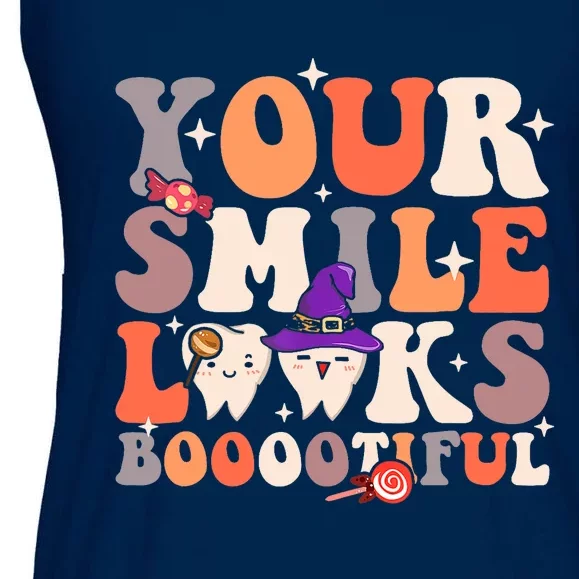 Your Smile Looks Bootiful Dentist Halloween Spooky Groovy Ladies Essential Flowy Tank