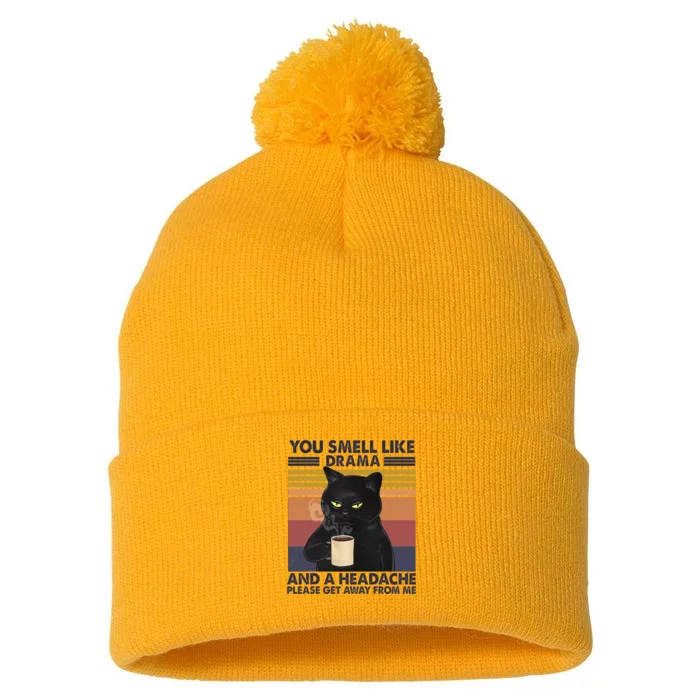 You Smell Like Drama and a Headache Coffee Cat Pom Pom 12in Knit Beanie