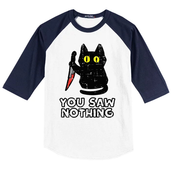 You Saw Nothing Black Cat Funny Halloween Baseball Sleeve Shirt