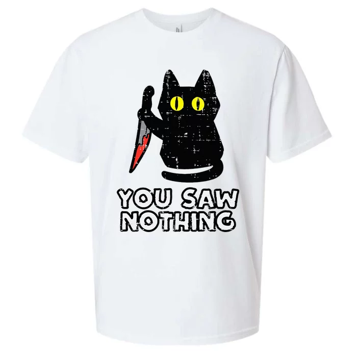 You Saw Nothing Black Cat Funny Halloween Sueded Cloud Jersey T-Shirt