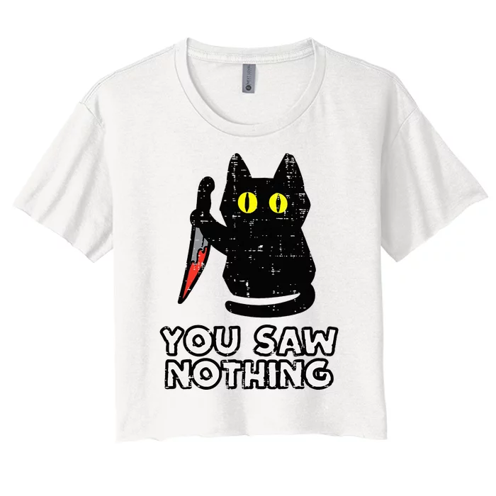 You Saw Nothing Black Cat Funny Halloween Women's Crop Top Tee