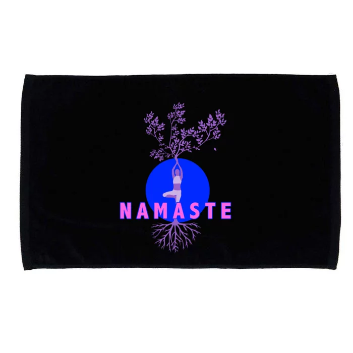 Yoga Silhouette Over Blue Circle Tree Roots Gift Microfiber Hand Towel