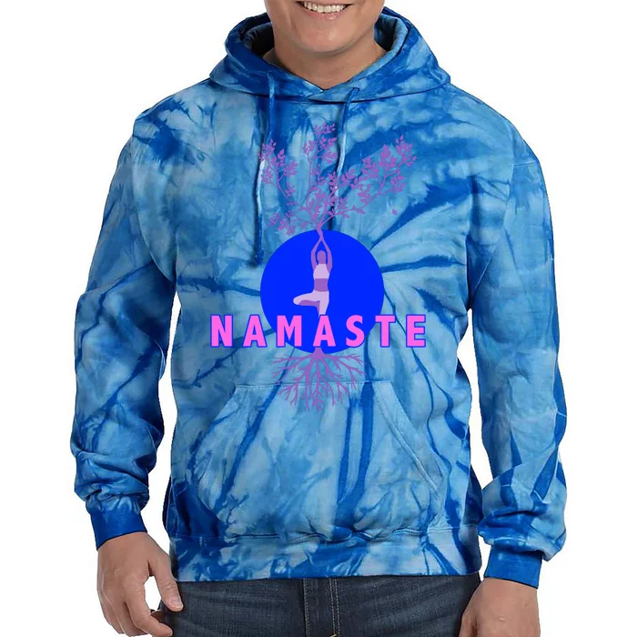 Yoga Silhouette Over Blue Circle Tree Roots Gift Tie Dye Hoodie