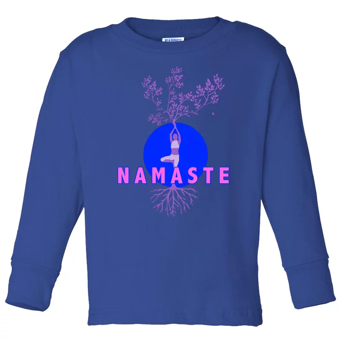 Yoga Silhouette Over Blue Circle Tree Roots Gift Toddler Long Sleeve Shirt