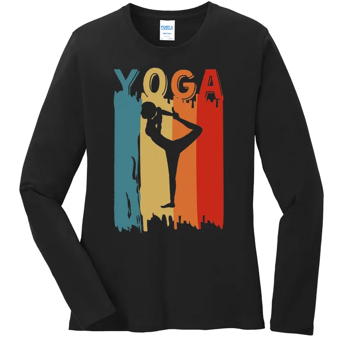 Yoga Silhouette Retro Vintage Mind Body And Soul Ladies Long Sleeve Shirt