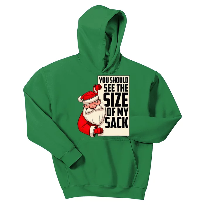 You Should See The Size Of My Sack Funny Santa Christmas Kids Hoodie