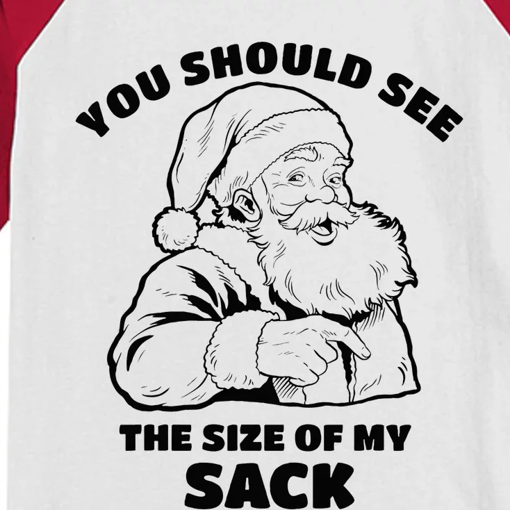 You Should See The Size Of My Sack Santa Funny Christmas Kids Colorblock Raglan Jersey