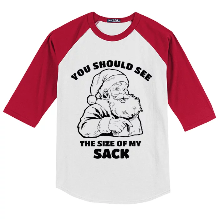 You Should See The Size Of My Sack Santa Funny Christmas Kids Colorblock Raglan Jersey