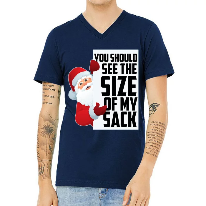 You Should See The Size Of My Sack Funny Santa Claus V-Neck T-Shirt