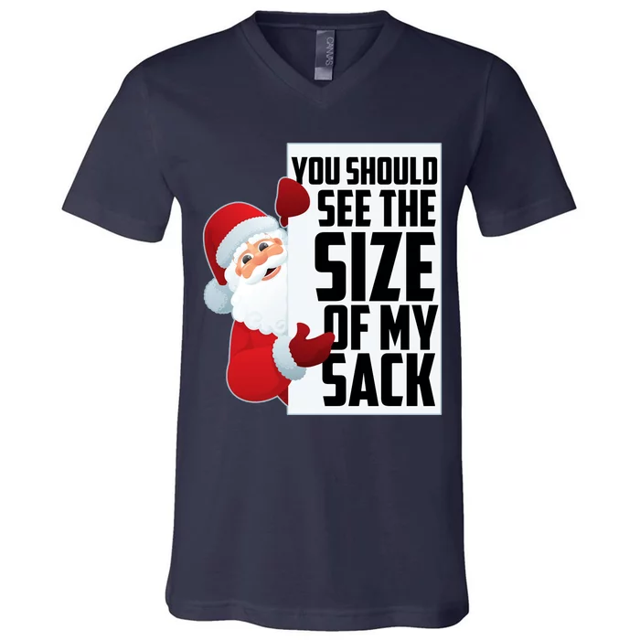 You Should See The Size Of My Sack Funny Santa Claus V-Neck T-Shirt